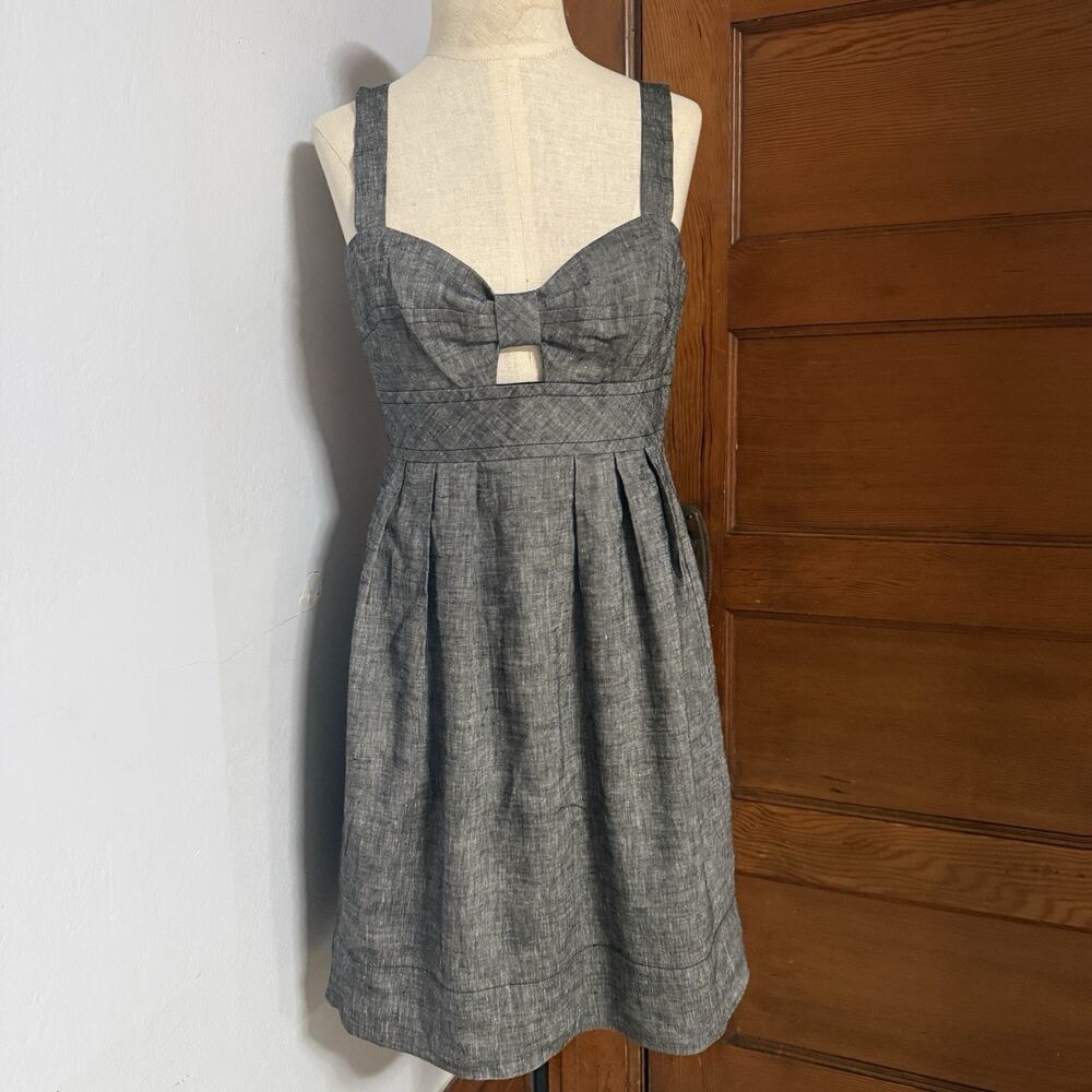 Trina Turk Gray Cut Out Linen Blend Pleated Sleeveless Tank Knee Length Dress